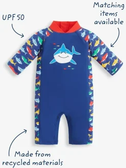 Clearance Jojo Maman Bébé UPF 50 1-Piece Sun Protection Suit Navy Blue Shark