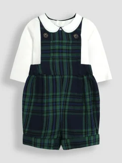 Jojo Maman Bébé Navy Blue Tartan 2-Piece Tartan Dungarees & Body Set^BOY Dungarees