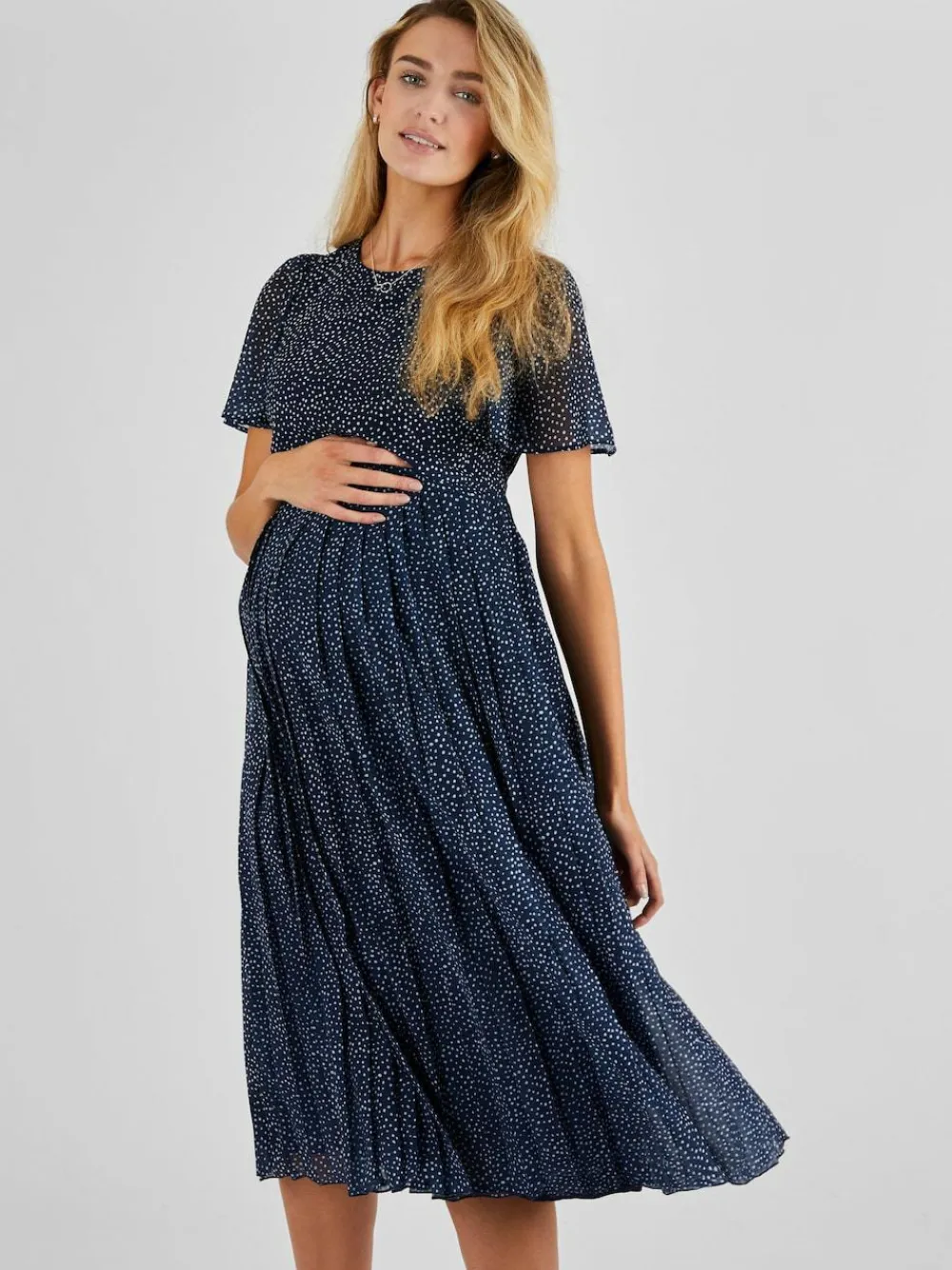 New Jojo Maman Bébé Navy Chiffon Pleated Nursing Midi Dress
