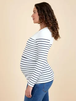 Best Jojo Maman Bébé Stripe Long Sleeve Maternity & Nursing Top Navy Ecru Stripe