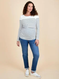 Best Jojo Maman Bébé Stripe Long Sleeve Maternity & Nursing Top Navy Ecru Stripe