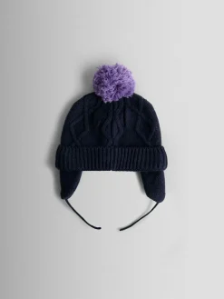 Clearance Jojo Maman Bébé Cherry Applique Pom Pom Knitted Hat Navy Floral