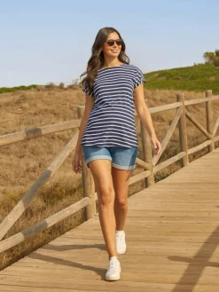 Jojo Maman Bébé Navy White Stripe Boyfriend Maternity Cotton T-Shirt^Women Loungewear