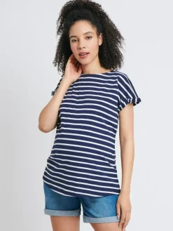 Jojo Maman Bébé Navy White Stripe Boyfriend Maternity Cotton T-Shirt^Women Loungewear