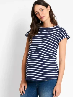 Jojo Maman Bébé Navy White Stripe Boyfriend Maternity Cotton T-Shirt^Women Loungewear