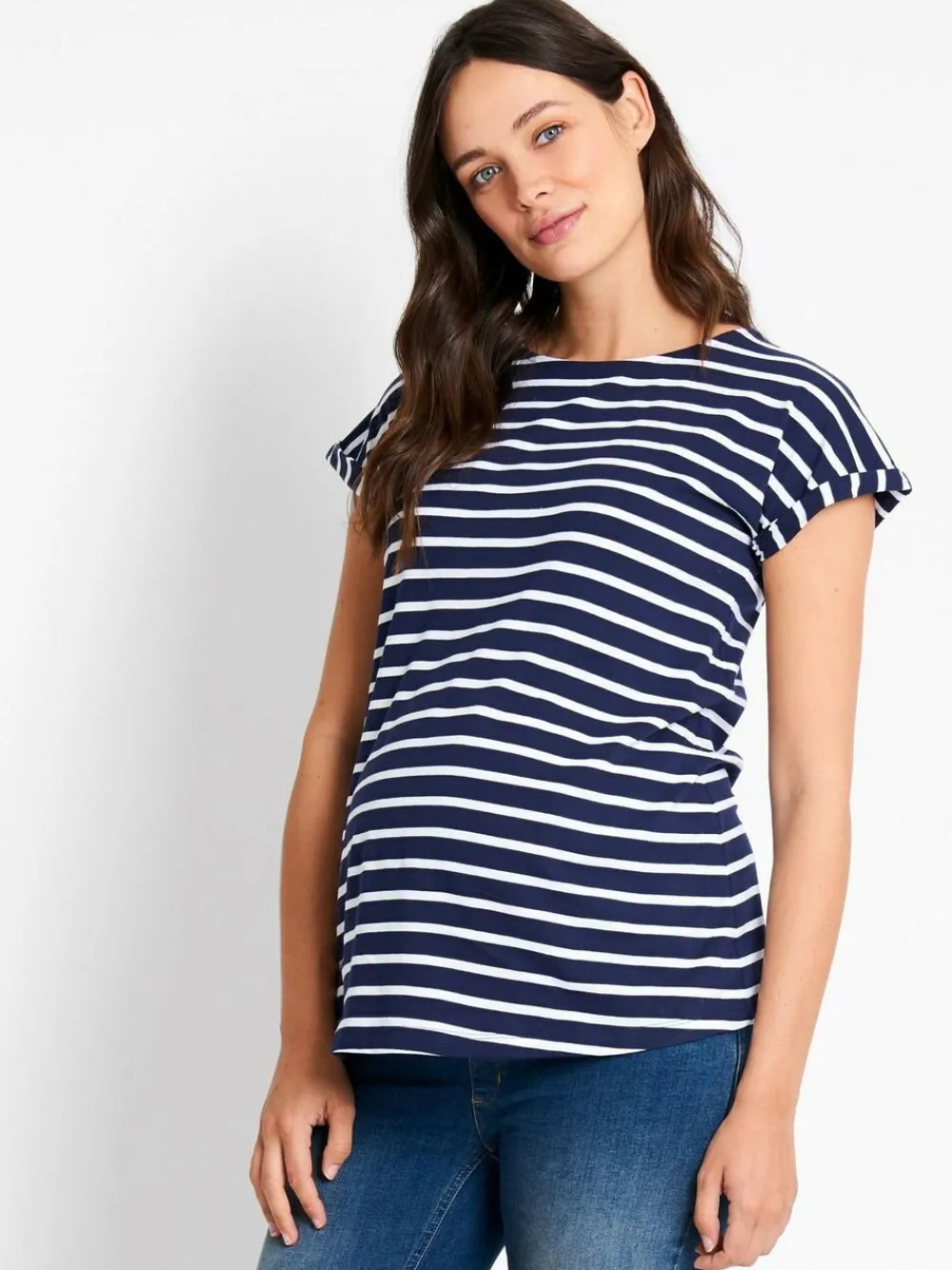 Jojo Maman Bébé Navy White Stripe Boyfriend Maternity Cotton T-Shirt^Women Loungewear