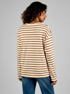Jojo Maman Bébé Oatmeal & Toffee Stripe Long Sleeve Boyfriend Maternity T-Shirt^Women Loungewear
