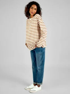 Jojo Maman Bébé Oatmeal & Toffee Stripe Long Sleeve Boyfriend Maternity T-Shirt^Women Loungewear