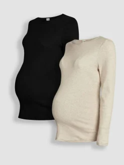 Best Jojo Maman Bébé Oatmeal Cream & Black 2-Pack Ribbed Maternity & Nursing Top