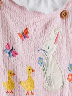Hot Jojo Maman Bébé Pink Bunny Embroidered Dungarees & Body Set