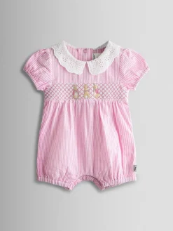 Online Jojo Maman Bébé Pink Embroidered Stripe Romper
