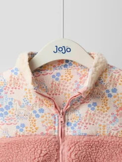 Jojo Maman Bébé Pink Floral Unicorn Fleece Appliqué Reversible Jacket^ Sweatshirts & Hoodies|Coats, Jackets & Pramsuits