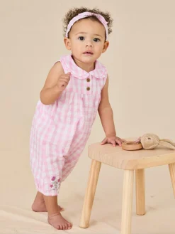 Clearance Jojo Maman Bébé Pink Gingham Peter Flopsy Bunny Jumpsuit & Headband Set