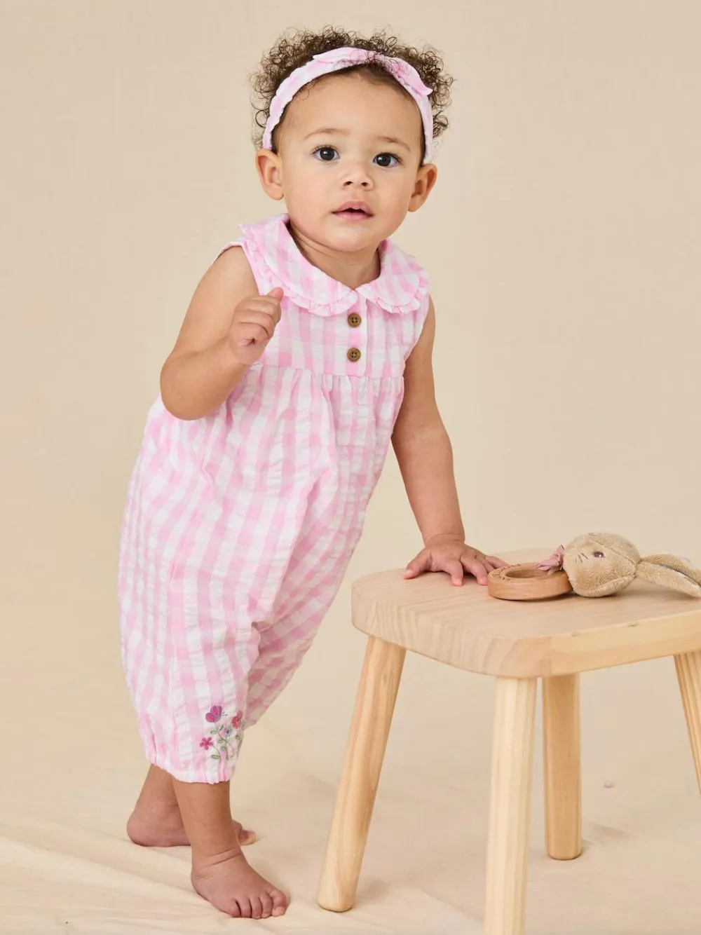 Clearance Jojo Maman Bébé Pink Gingham Peter Flopsy Bunny Jumpsuit & Headband Set