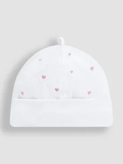 Sale Jojo Maman Bébé Embroidered Cotton Baby Hat Pink Heart