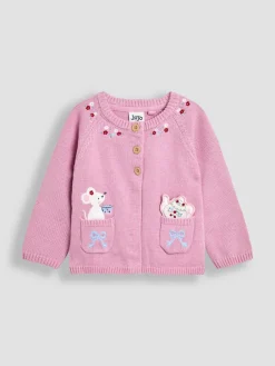 Best Jojo Maman Bébé Pink Mouse Pet in Pocket Appliqué Cardigan
