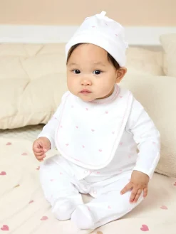 Sale Jojo Maman Bébé Pink Organic Cotton Heart Embroidered Bib