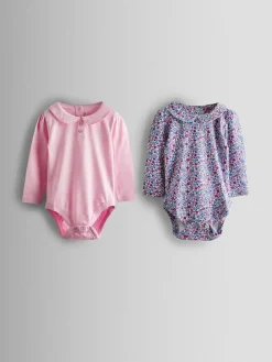 Jojo Maman Bébé Pink 2-Pack Ditsy Floral Peter Pan Bodies^ Bodysuits & Vests|Vests