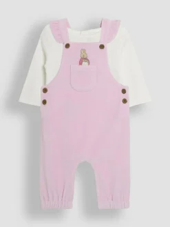 Jojo Maman Bébé Pink Peter Rabbit Appliqué Velour Dungarees and Body Set^ Jumpsuits & Playsuits