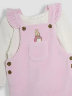 Jojo Maman Bébé Pink Peter Rabbit Appliqué Velour Dungarees and Body Set^ Jumpsuits & Playsuits
