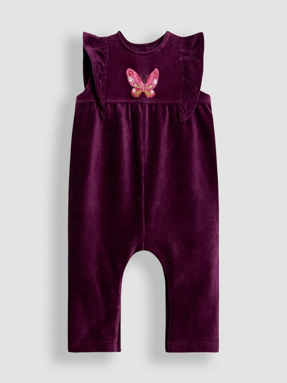 Jojo Maman Bébé Appliqué Velour Dungarees & Top Set Purple Butterfly