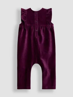 Jojo Maman Bébé Appliqué Velour Dungarees & Top Set Purple Butterfly