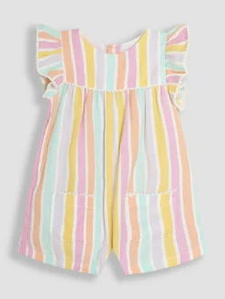Discount Jojo Maman Bébé Rainbow Stripe Frill Sleeve Playsuit