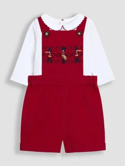 Jojo Maman Bébé Red 2-Piece Smocked Dungarees & Bodysuit Set