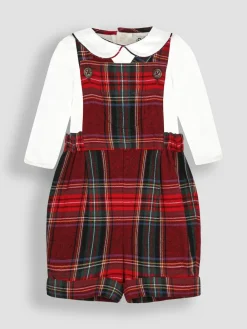 Clearance Jojo Maman Bébé Red Tartan 2-Piece Tartan Dungarees & Body Set