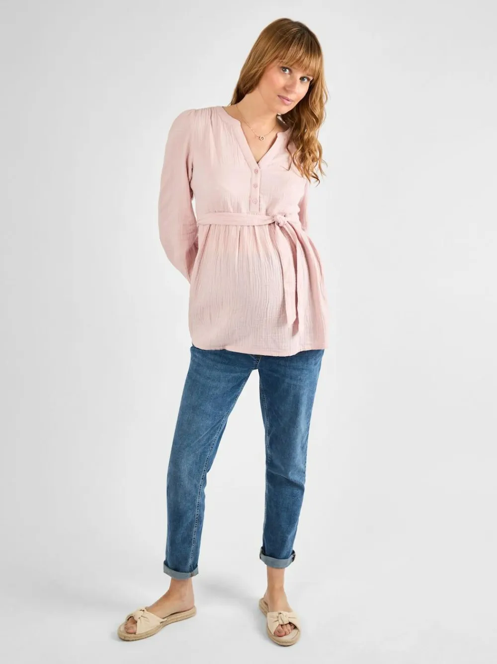 Outlet Jojo Maman Bébé Rose Long Sleeve Textured Maternity Blouse