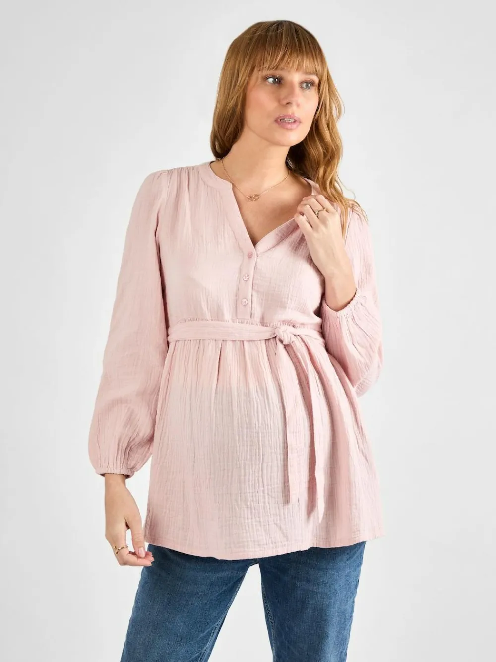 Outlet Jojo Maman Bébé Rose Long Sleeve Textured Maternity Blouse