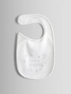 Jojo Maman Bébé White Born in 2026 Embroidered Bib