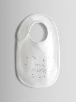 Jojo Maman Bébé White Born in 2026 Embroidered Bib