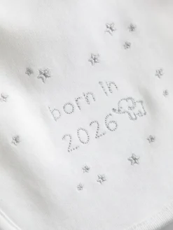 Jojo Maman Bébé White Born in 2026 Embroidered Bib