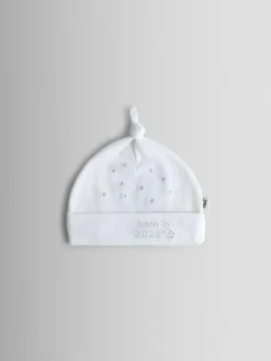 Jojo Maman Bébé White Born in 2026 Embroidered Hat^BOY Hats & Scratch Mitts|Newborn Accessories