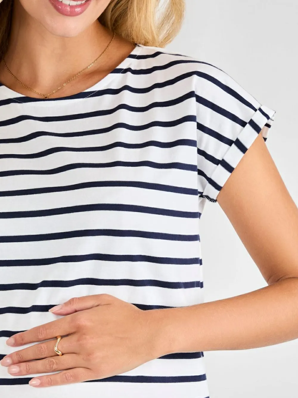 Outlet Jojo Maman Bébé White Navy Stripe Boyfriend Maternity Cotton T-Shirt