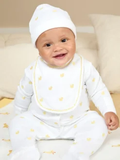 Hot Jojo Maman Bébé White Organic Cotton Duck Embroidered Bib