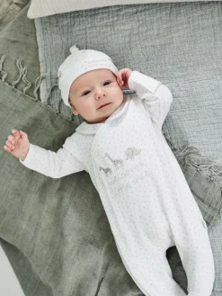 Outlet Jojo Maman Bébé White Welcome Little One Baby Hat
