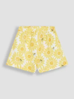 New Jojo Maman Bébé Yellow Sunflower Print 2-Piece Frill Shoulder Top & Short Set