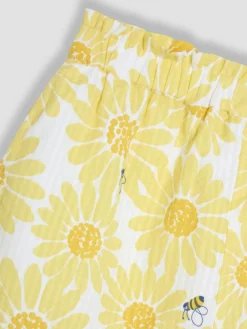 New Jojo Maman Bébé Yellow Sunflower Print 2-Piece Frill Shoulder Top & Short Set