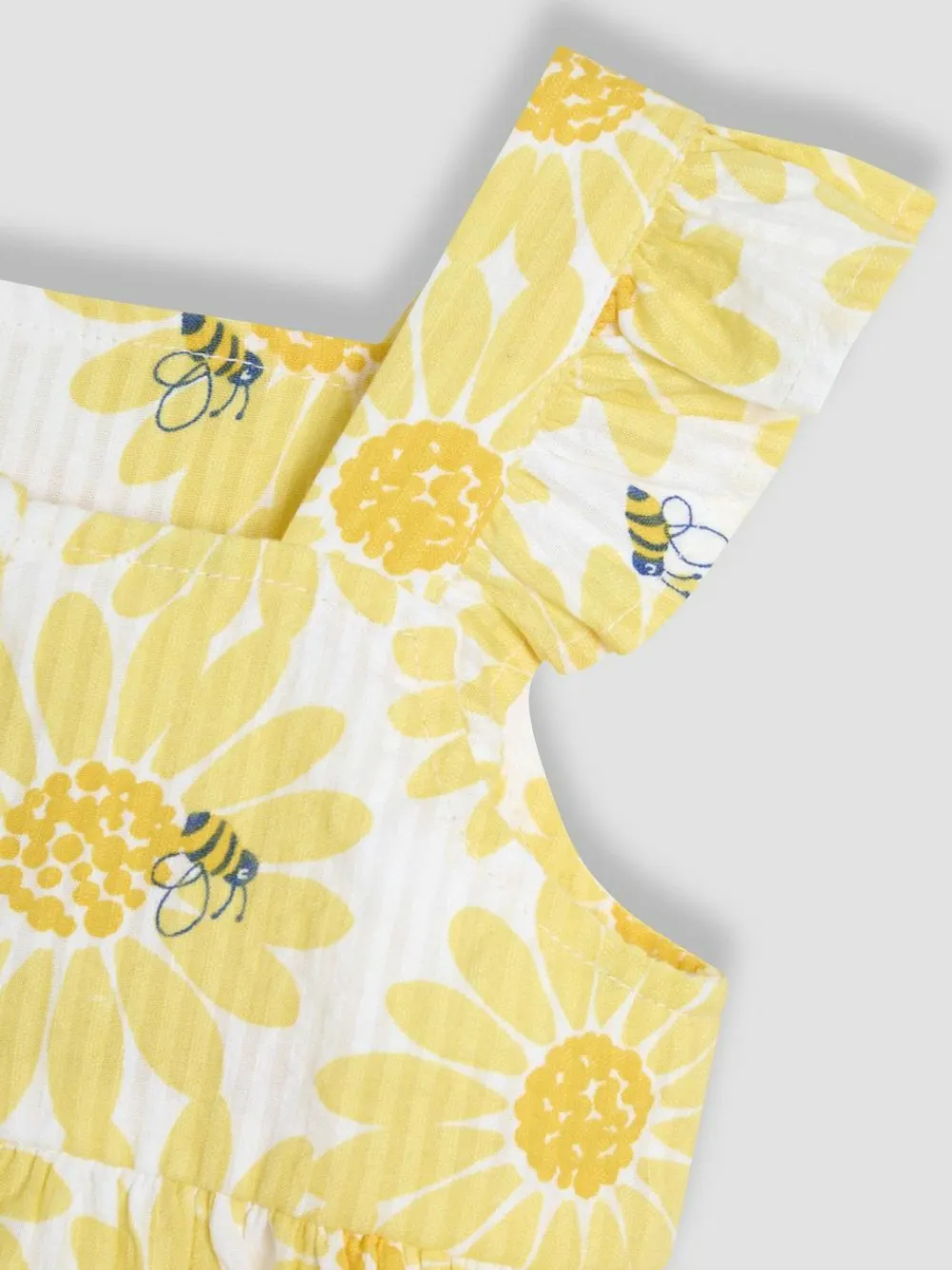 New Jojo Maman Bébé Yellow Sunflower Print 2-Piece Frill Shoulder Top & Short Set