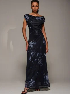 Jolie Moi Asymmetric Neck Mesh Maxi Dress^Women Maxi Dresses