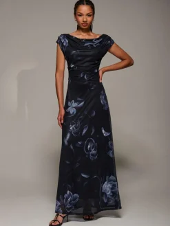 Jolie Moi Asymmetric Neck Mesh Maxi Dress^Women Maxi Dresses