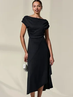 Online Jolie Moi Asymmetric Draped Midi Dress Black