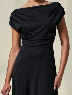 Online Jolie Moi Asymmetric Draped Midi Dress Black