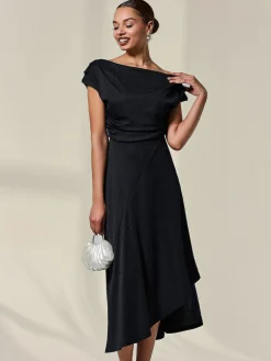 Online Jolie Moi Asymmetric Draped Midi Dress Black