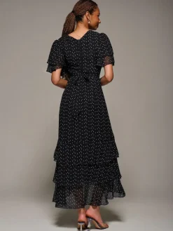 Hot Jolie Moi Ruffle Detail Chiffon Midaxi Dress Black