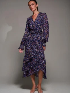 Jolie Moi Long Sleeve Frill Detail Mesh Maxi Dress^Women Occasionwear|Occasion Dresses