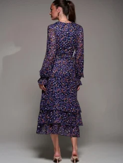 Jolie Moi Long Sleeve Frill Detail Mesh Maxi Dress^Women Occasionwear|Occasion Dresses