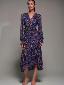 Jolie Moi Long Sleeve Frill Detail Mesh Maxi Dress^Women Occasionwear|Occasion Dresses